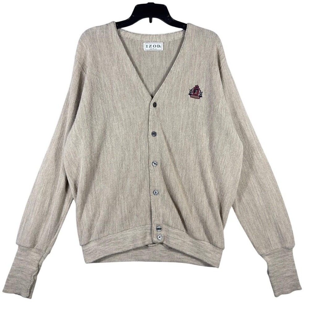VINTAGE 80s IZOD Cardigan Sweater Mens L Preppy Academia Grandpa Rich‎ USA Made